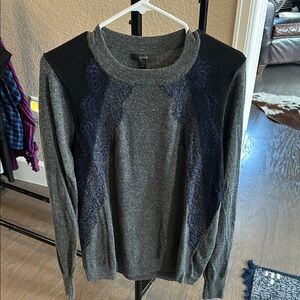 Gray and Black Crew Neck Sweater with Knit Texture